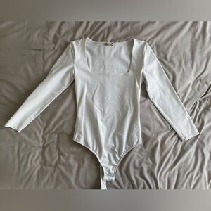 Free People White Long Sleeve Bodysuit
